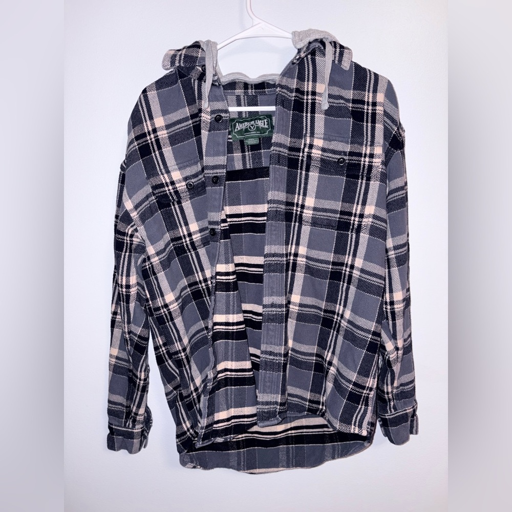 American Eagle Outfitters Plaid Jacket - Black and Cream